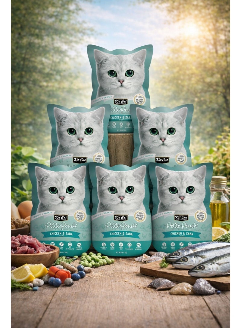 Petite Pouch Chicken & Saba Complete & Balanced Premium Wet Cat Food 70g (Pack of 6)
